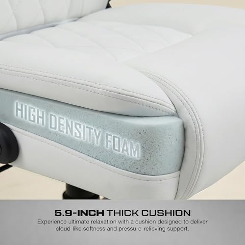 Image of DROGO Dominus Ergonomic Office Chair for Work from Home | Computer Chair for Study | PU Leather Executive Boss Chair with Flip-Up Armrest, Wide Cushion Seat (White)