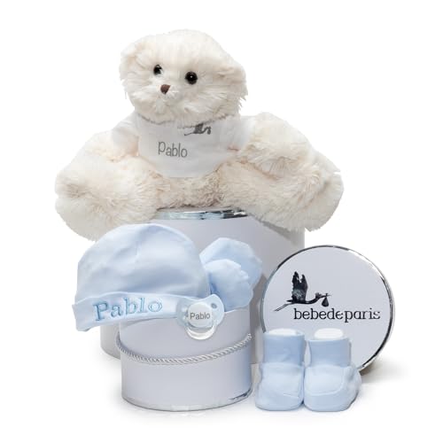 Cesta de Regalo para Bebé con Oso de Peluche Rosa - Un tierno y personal conjunto azul para bebés