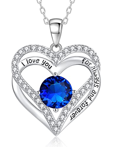 Lanzer 925 Sterling Silver Necklaces for Women,Birthstone Diamond Heart Pendant for Christmas,Anniversary Jewelry Gift for Her Wife