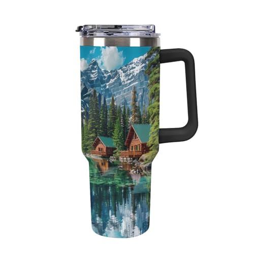 Botella de agua de 40 oz para coche con diseño de paisaje natural y montañas