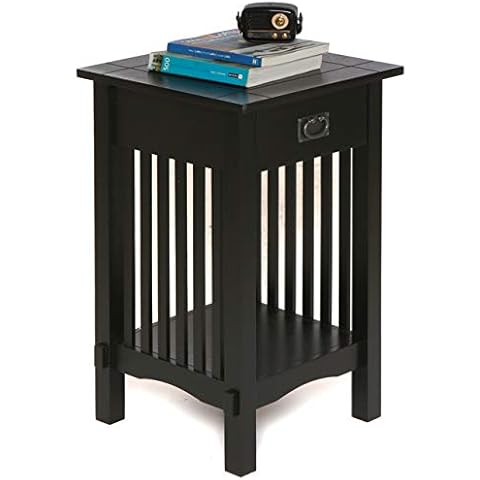 Legacy Decor Mission Style Telephone Stand End Table Black Finish with Drawer Cover