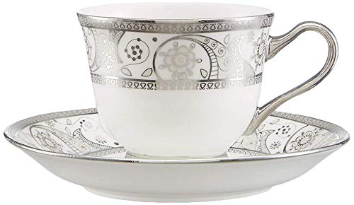 Image of E-EZRA Bone China White Grey Cup & SAUCEER Set Silver EBP035