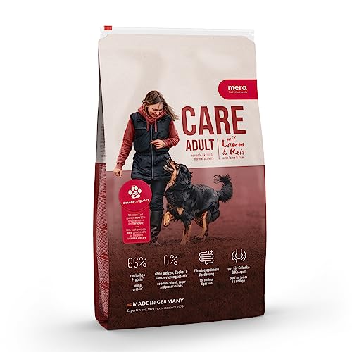 MERA Care Adult mit Lamm & Reis 3x1kg, Hundetrockenfutter für normal aktive Hunde jeder Rasse, mit 66% tierischem Protein, ohne Weizen