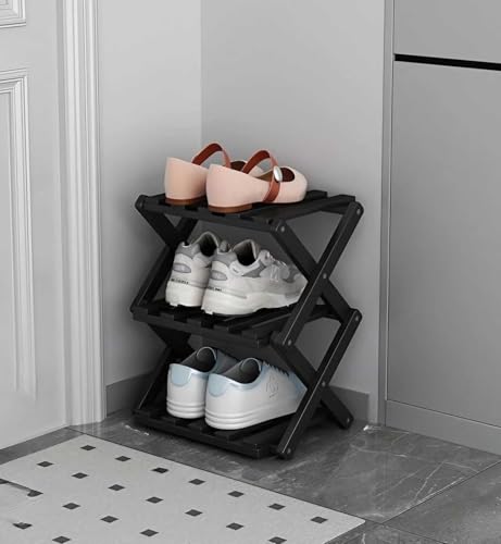 Étagère à chaussures pliable en bambou noir : la solution gain de place immédiate pour studio - 2