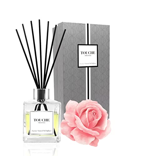 Luxury Natural Reed Diffuser. Sweet and Soothing Roses. Long Lasting Scented Home Fragrance. Natural Essential Oil Alcohol-Free. 4.75 OZ - Clear Bottle
