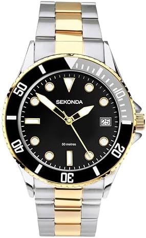 Sekonda Wave Mens Watch โ 39mm Sports Watch for Men, Rotating Bezel, Stainless Steel Bracelet and Date Window โ 50m Water Resistant โ 2 Year Warranty
