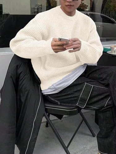 ZAFUL Unisex Loose Fit Pointelle Knit Sweater Casual Drop Shoulder Long Sleeve Pullover for Autumn Winter3