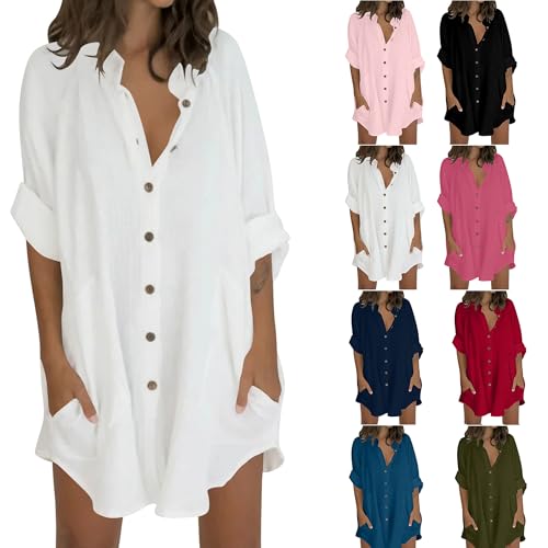 Chemisier Femme Chic Et Élégant Chemise en Lin Respirant Haut Décontracté Couleur Unie...