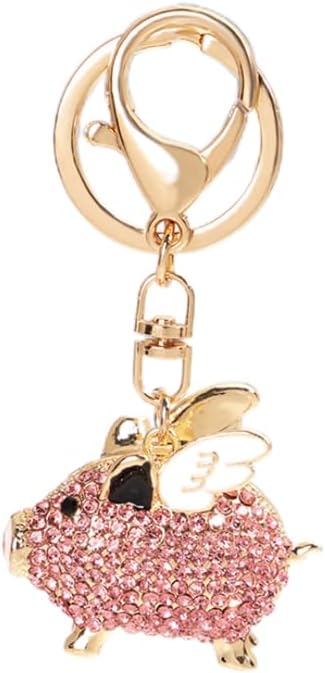 Fuqimanman2020 Rhinestone Crystal Flying Pig Charm Keychain for Women Girls Cute Animal Pig with Angel Wing Key Ring