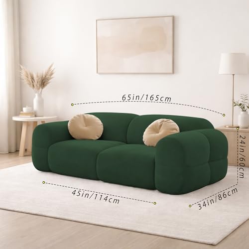 Image of Casaliving Vetras Modern Velvet Bubble Cloud Sofa, Tufted Design Upholstered 2 Seater Sofa Set for Living Room, (Green Colour) Premium Velvet Fabric Sofa