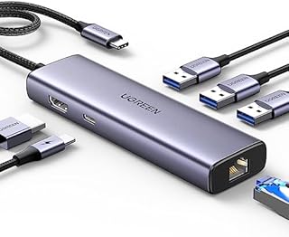 UGREEN Revodok USB C Hub Ethernet, 6-in-1 USB-C Hub with 1000Mbps Ethernet, 4K HDMI, 100W PD, 3 USB-A 3.0 Data Ports, USB C Dock for MacBook Air M1/M2, iPhone 15 Pro Series, iPad, Surface, XPS