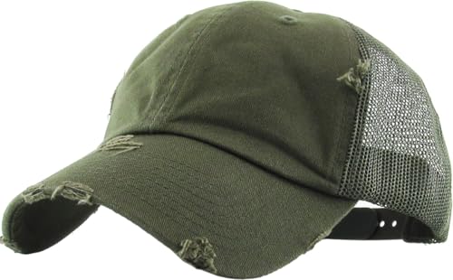 KBETHOS KBE-VM OLV Vintage Washed Trucker Mesh Cotton Baseball Cap, Olive