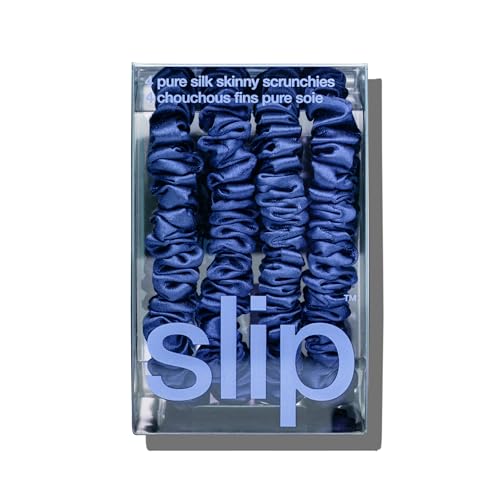 Image of Slip Silk Hair Ties - Skinny Silk Royal Blue Scrunchies, No Damage, No Crease, Anti-Breakage |100% Mulberry Silk | All Hair Types | Made with Proprietary Slipsilk | Set of 4