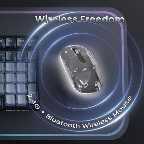 Image of ANT OM140 PRO Ultra Lightweight Transparent Wireless Mouse 2.4GHz & Bluetooth 5M Range RGB Lighting, Rechargeable Battery, Slim Portable Mouse for Laptop, PC, MacBook, Chromebook, iPad, Tablet -Black