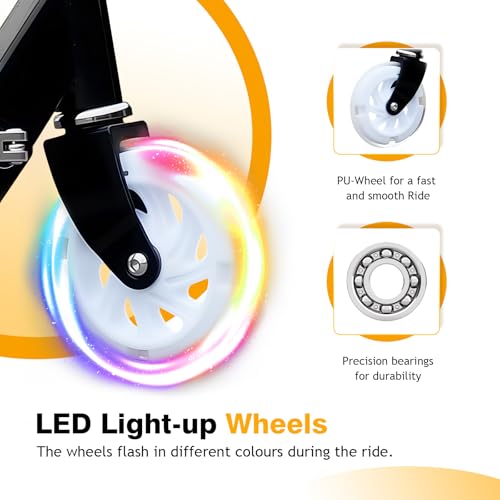 YEE RUN Roller Kinder 6 Jahre, Roller Kinder 3-12 Jahre, faltbar, leicht, mit LED Leuchträdern, Hinterradbremse, 3 Stufen Höhenverstellbar, 4 Zoll Räder für 50KG Max.