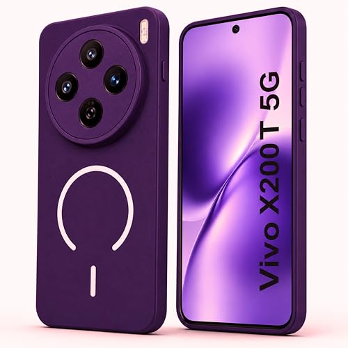 Image of SBMS Silicone Back Cover Case for Vivo X200T 5G | Soft Micro-Fibre Lining Inside | Magsafe Print On Back Side Camera Protection Bump | Shockproof Case for Vivo X200T 5G (Purple)