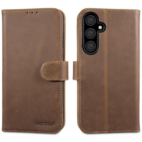 Coque portefeuille Samsung S24 FE cuir véritable antichoc LENSUN