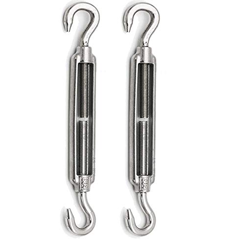 Eidoct 2 Pcs Stainless Steel 304 Turnbuckle Wire Rope Cable Tension (M12 Hook & Hook)