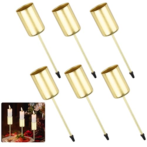 Juego de 6 candelabros dorados con mandril para velas de varilla, metal, vintage, candelabro de comunión, madera de raíz, decoración, tela, soporte para velas, bautizo, vela de pilar, corona de