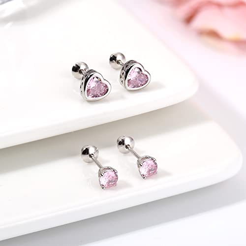 Cassieca S925 Sterling Silver Birthstone Earrings For Girls Women Hypoallergenic Screw Back Earrings Round Heart Cz Stud Earrings Jewelry Gift #TOP3