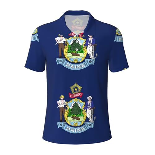 Chemise de golf homme manches courtes imprimé drapeau État du Maine respirante