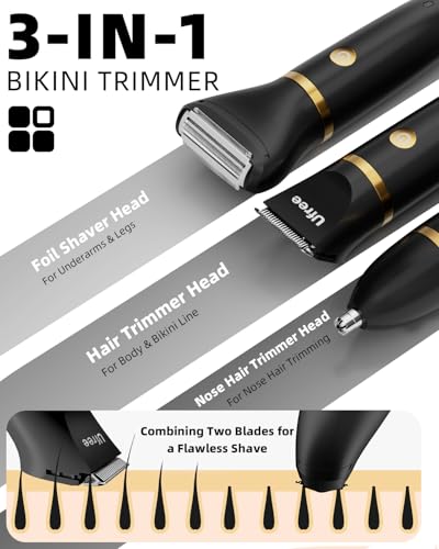 Image of Ufree Bikini Trimmer Electric Razors for Women, Ceramic Blade Body Hair Trimmer, IPX7 Waterproof Rechargeable Lady Shaver, Personal Groomer for Legs & Pubic Hair, Gifts for Women, Black