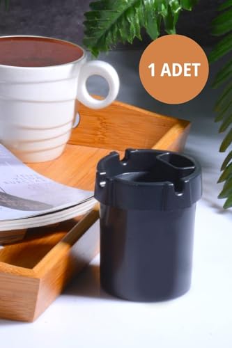 1 Adet Koku Yapmaz, Çakmaklık Hazneli Siyah Plastik Küllük, Oto Kül Tablası