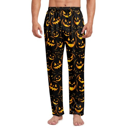 Mens Halloween Pumpkin Pajama Pants Sleep Long Pants Lounge Bottoms Nightwear Halloween Pjs for Men 2XL