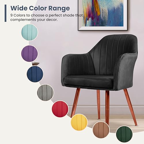 Image of Vergo Plush Velvet Dining Chair, Cushion Seat, Wooden Frame, Metal Legs, Premium Accent Chair for Living Room, Bedroom, Dining Room, Cafe & Restaurant (Black)