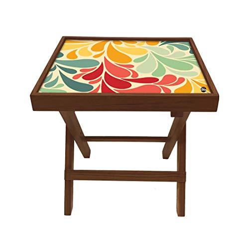 Image of Nutcase Designer Teak Wood Side Table Folding Wooden Bedside Coffee Outdoor Picnic Table - Floral Patterns