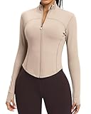 colorskin Women's Lightweight Zip Up Workout Jackets Yoga Cropped Running Gym Track Athletic Jacket with Thumb Holes(Almond,Small)