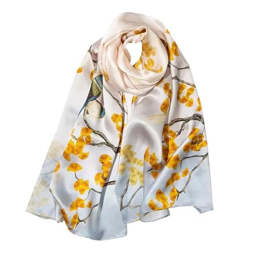 ANDANTINO Cachecol longo 100% seda amoreira para mulheres, xales grandes para lenço de cabeça e pescoço - Envoltório de cabelo oblongo com embalagem de presente, Azul claro e amarelo, Large