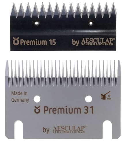 Kerbl Aesculap Schermesser-Set Premium, für Pferd & Rind, 15 Zähne Obermesser, 31 Zähne Untermesser, 18956