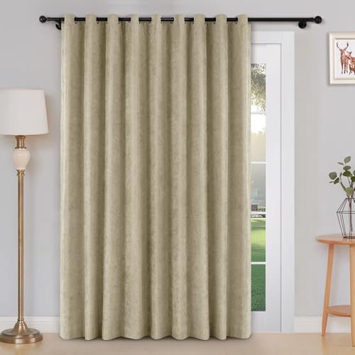 Macochico 100”Wx102”L Full Blackout Chenille Curtains, Extra Wide Thermal Drapes for Sliding Door Bedroom Living Room, Noise Reducing Panels, Khaki Grommet Drapery with Tieback, 1 Panel