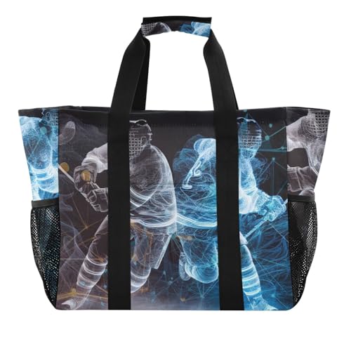 Abstract Hockey Player Large Tote Bags for Women Canvas Tote Purse Reusable Grocery Bags Top Handle Handbags for Travel, Work