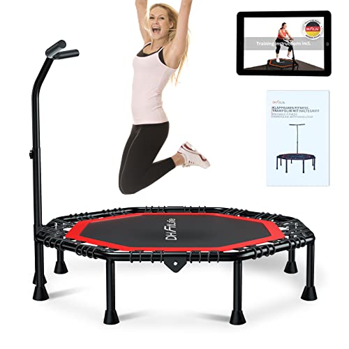 DH FitLife Trampolín de Fitness Plegable, suspensión silenciosa de Cuerda de Goma sin instalación, trampolín de 50 Pulgadas 128 cm, para Interior y Exterior, con 3 Niveles de Agarre Ajustables Cover