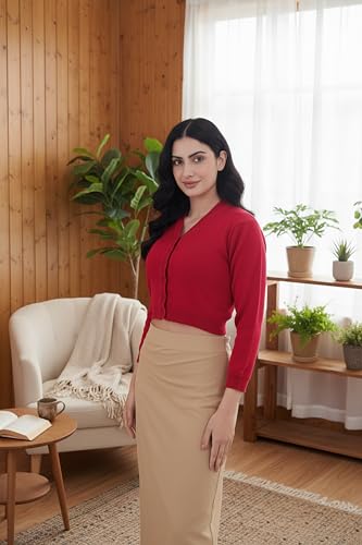 Image of Women Winter Wear V-Neck Full Sleeves Regular Fit Woollen Blouse