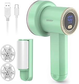 Cosicosy Fabric Shaver, Bobble Remover for Clothes Lint Remover Debobbler Clothes Shaver LED Digital Display 2-In-1 Lint Roller Wool Defuzzer Fluff Remover Quick and Effective (3 Blades Included)