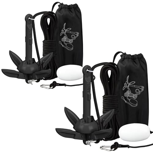 Image of Lounsweer 2 Pack 1.5 /3.5 lb Marine Kayak Anchor Kit Folding Grapnel Anchor Kit Boat Kayak Fishing Accessories for Small Boats Kayaks Canoe Paddle Boards