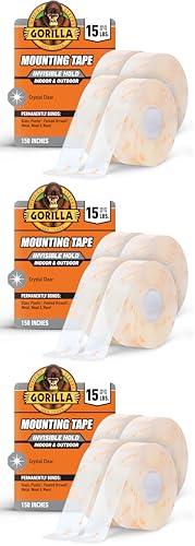 Image of Gorilla Tough & Clear Double Sided Mounting Tape, Clear Tape, 1 inch x 150 inch - Weatherproof for Indoor or Outdoor | (Pack of 12)