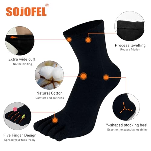 Toe Socks for Men Women - Five Finger Socks Cotton Crew Breathable for Athletic Running Sports 5 Pairs 9-132