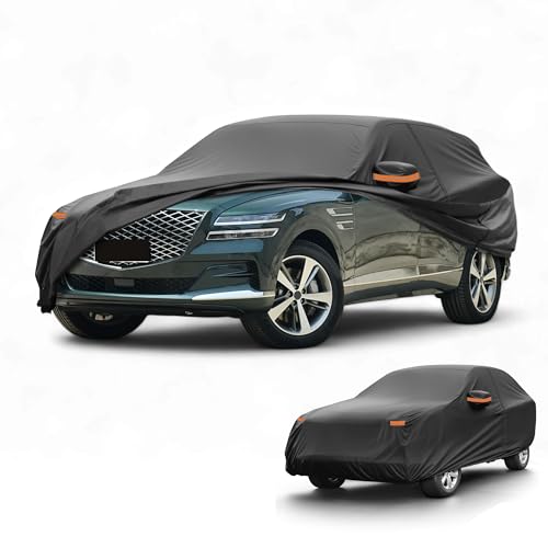 Image of Car Cover Waterproof All Weather Sun Rain Protection Full Exterior Cover for Genesis GV80 190T-PU Black with Left Side Zippers