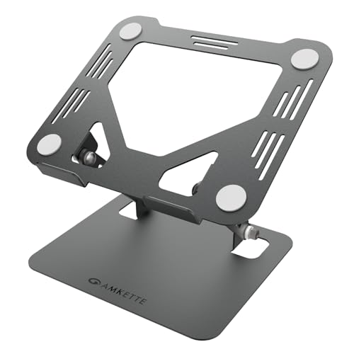 Image of Amkette Ergo Hi-Rise Laptop Stand, Laptop Stand Metal with Ergonomic Design, Heavy Duty Carbon Steel Build, Supports Up to 8kg Laptop, EVA Protection Pads, Supports Laptops up to 15.6 Inch, Grey