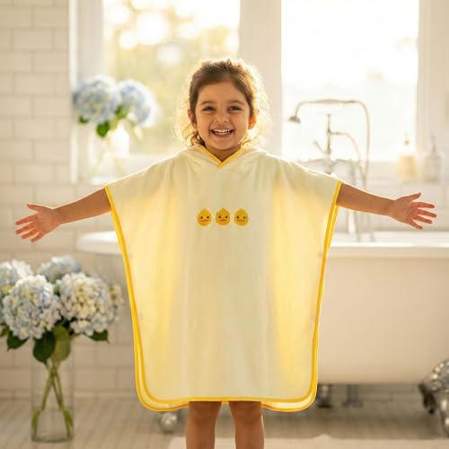 Image of Story@Home Poncho Towel for Kids with Hood 300 GSM-120 X 60CM Quick Dry Kids Towel |Soft Lightweight Baby Wrap for Beach|Pool Towel for Boys & Girls |Kids microfiber towels for bath -Light Yellow-Duck