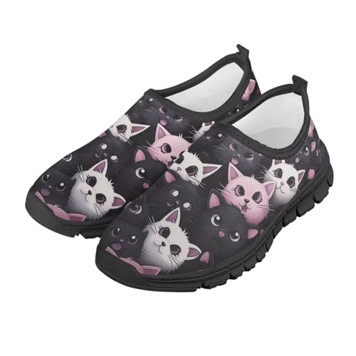Children Cats Pattern Running Shoes Low-Cut Polyester Fabric Sneakers for Boys Girls Big Kids Little Kids Casual Tennis Shoes