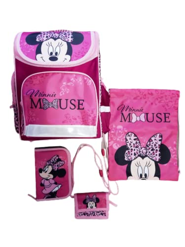 Undercover Minnie Maus Mouse Schulranzen Set 5-teilig - CLOU mit Schüleretui, Geldbeutel, Turnbeutel und Regenschutz, ca. 38 x 32 22 cm