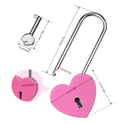 Image of Single Heart Lock with Key 3.5 Inches,50mm Love Padlock Rubber Painting Rose Red Metal Love Lock for Lovelock Bridge,Card Box,Jewelry Box,Diary Book,Handbag