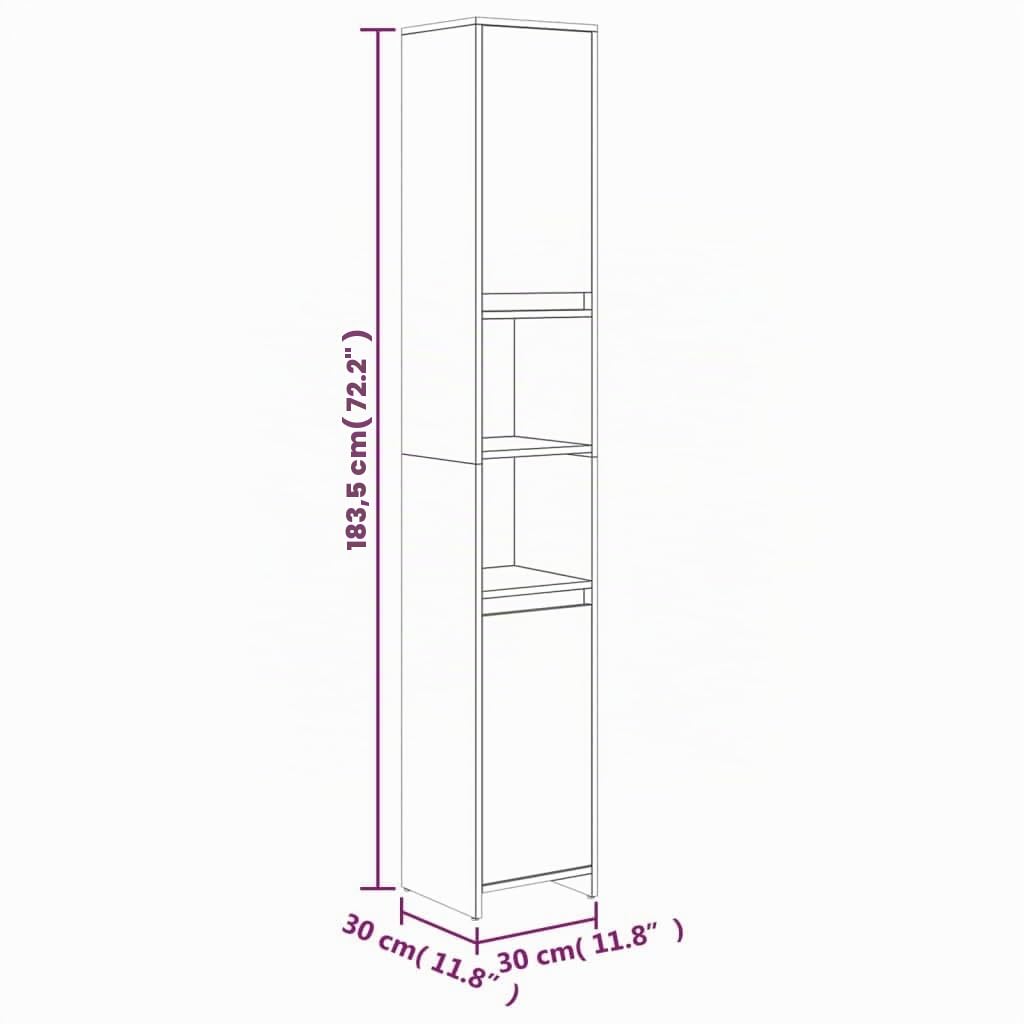 vidaXL Armoire de Bain Organisateur de Maison Armoire de Rangement Meuble de Salle de Bain Intérieur Sonoma Gris 30x30x183,5 cm Bois d'Ingénierie