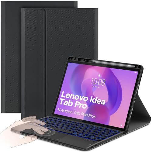 CACOE Tastatur Hülle Kompatibel mit Lenovo Idea Tab Pro 12.7 2025 mit Touchpad Abnehmbare Kabellose Tastaturhülle mit 7-Farben-Beleuchtung Schwarz