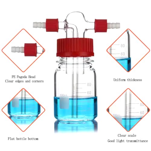 Bottiglia graduata per lavaggio a gas, in vetro borosilicato, per esperimenti di chimica, kit di vetreria da laboratorio durevole